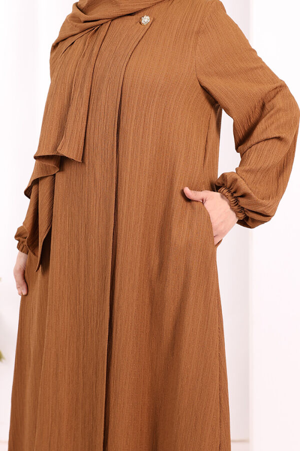 Düğme Detaylı Şallı Ferace 7058 Kahverengi - 7