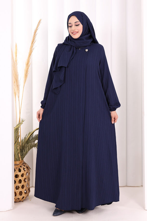 Düğme Detaylı Şallı Ferace 7058 Lacivert - 1