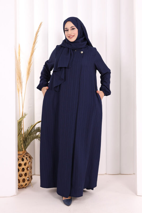 Düğme Detaylı Şallı Ferace 7058 Lacivert - 2