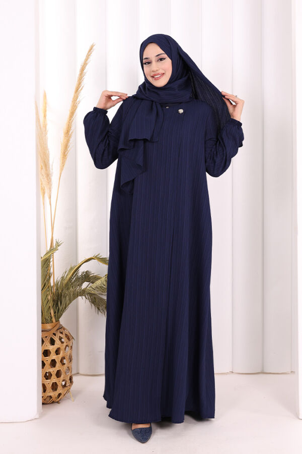 Düğme Detaylı Şallı Ferace 7058 Lacivert - 3