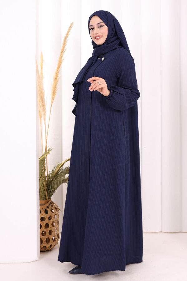 Düğme Detaylı Şallı Ferace 7058 Lacivert - 4