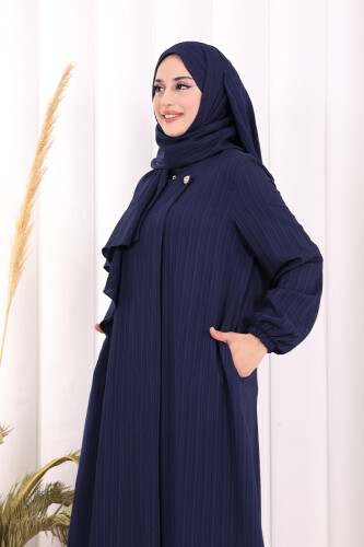 Düğme Detaylı Şallı Ferace 7058 Lacivert - 5