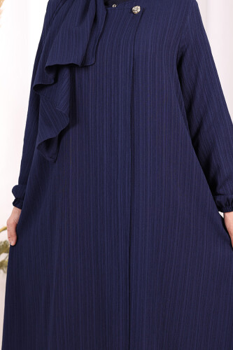 Düğme Detaylı Şallı Ferace 7058 Lacivert - 6