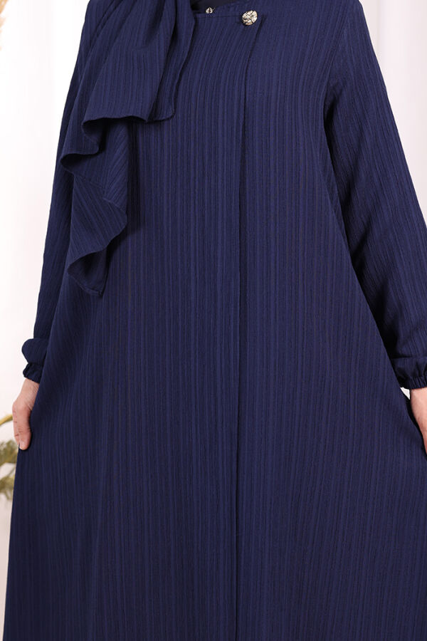 Düğme Detaylı Şallı Ferace 7058 Lacivert - 6