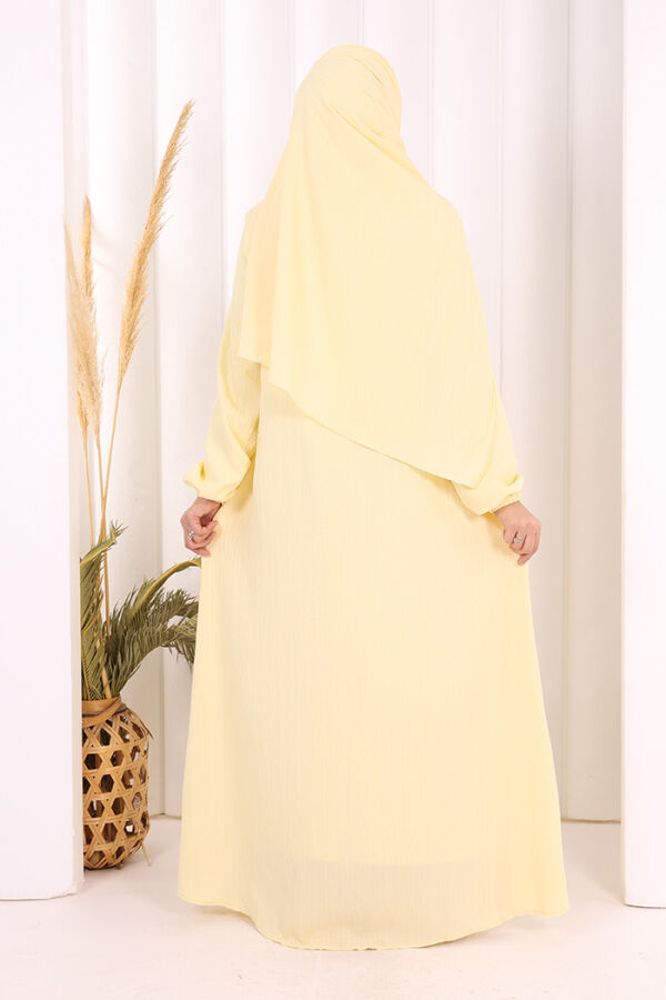Düğme Detaylı Şallı Ferace 7058 Sarı - 5