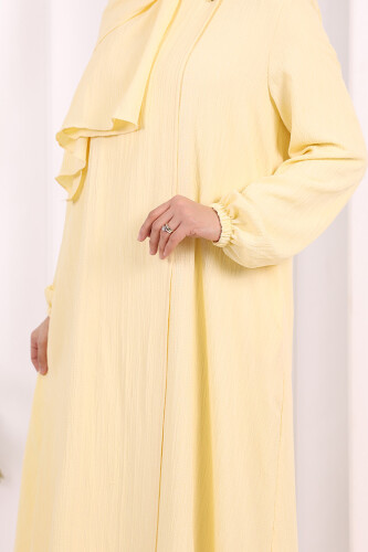 Düğme Detaylı Şallı Ferace 7058 Sarı - 7