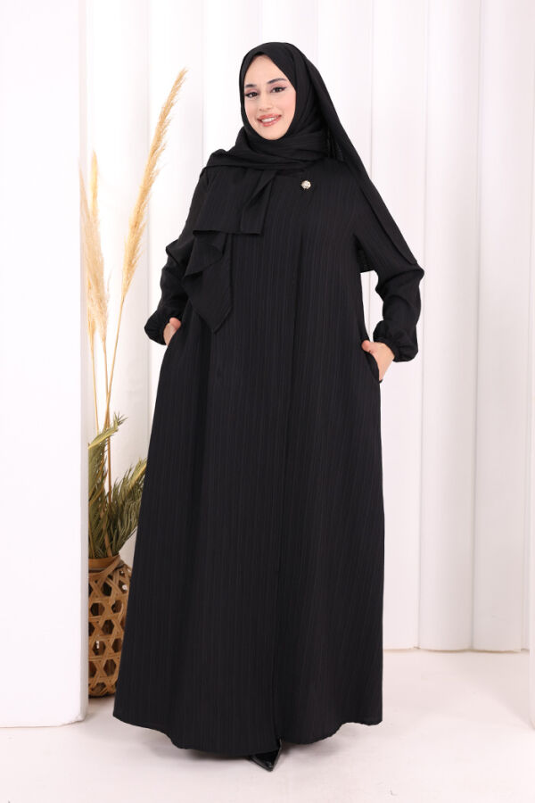 Düğme Detaylı Şallı Ferace 7058 Siyah - 2