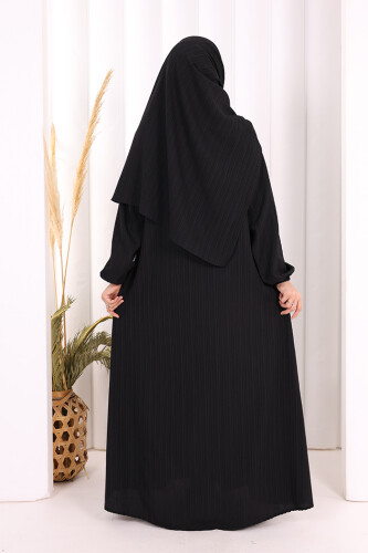 Düğme Detaylı Şallı Ferace 7058 Siyah - 4