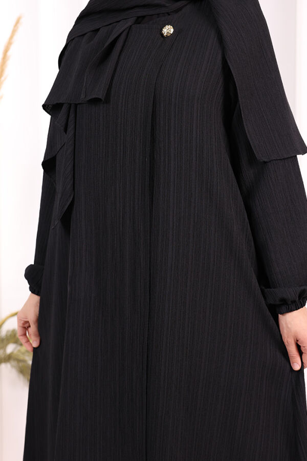 Düğme Detaylı Şallı Ferace 7058 Siyah - 6