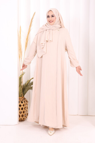 Düğme Detaylı Şallı Ferace 7058 Taş 