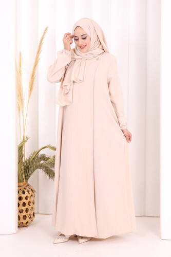 Düğme Detaylı Şallı Ferace 7058 Taş - 3