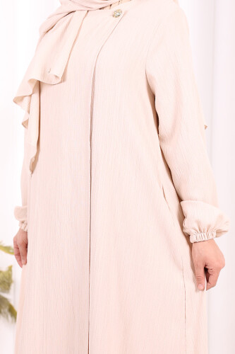 Düğme Detaylı Şallı Ferace 7058 Taş - 7