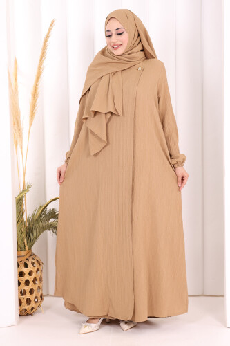 Düğme Detaylı Şallı Ferace 7058 Vizon