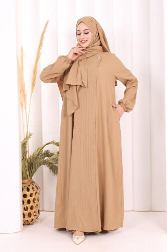 Düğme Detaylı Şallı Ferace 7058 Vizon - 2