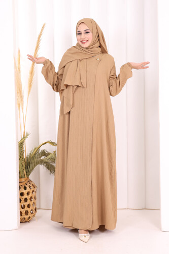 Düğme Detaylı Şallı Ferace 7058 Vizon - 3