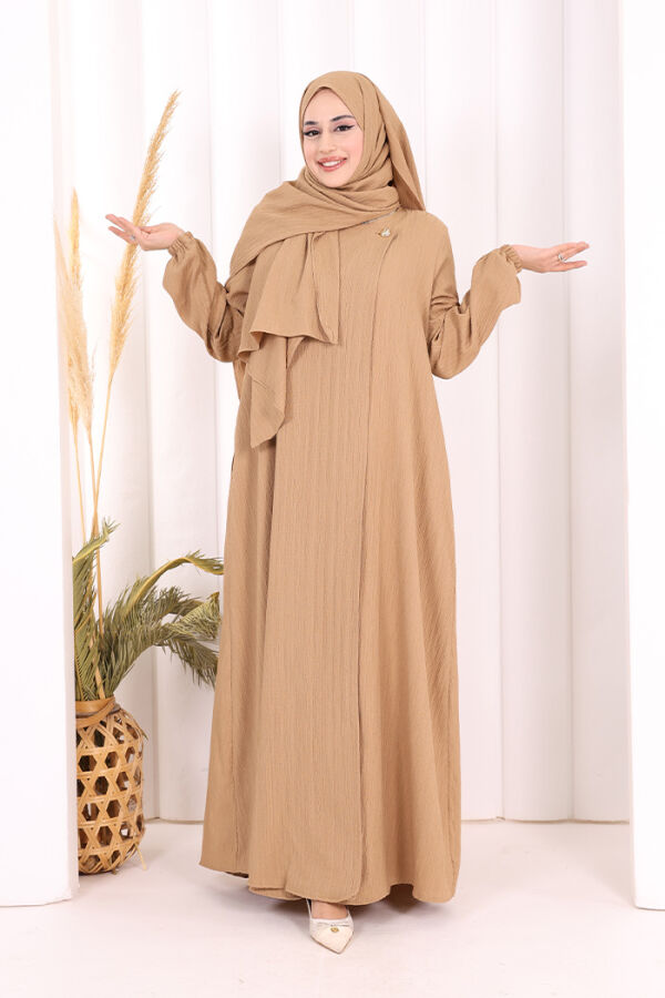 Düğme Detaylı Şallı Ferace 7058 Vizon - 3