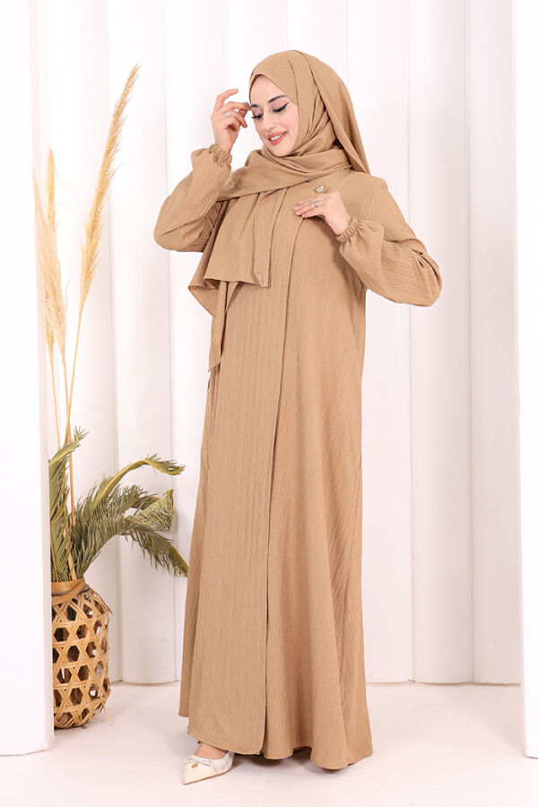 Düğme Detaylı Şallı Ferace 7058 Vizon - 4