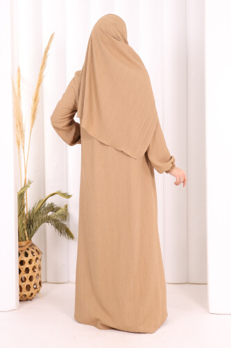 Düğme Detaylı Şallı Ferace 7058 Vizon - 5