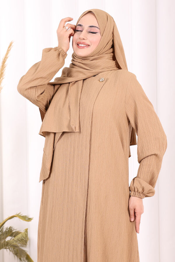 Düğme Detaylı Şallı Ferace 7058 Vizon - 6