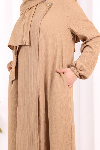 Düğme Detaylı Şallı Ferace 7058 Vizon - 7