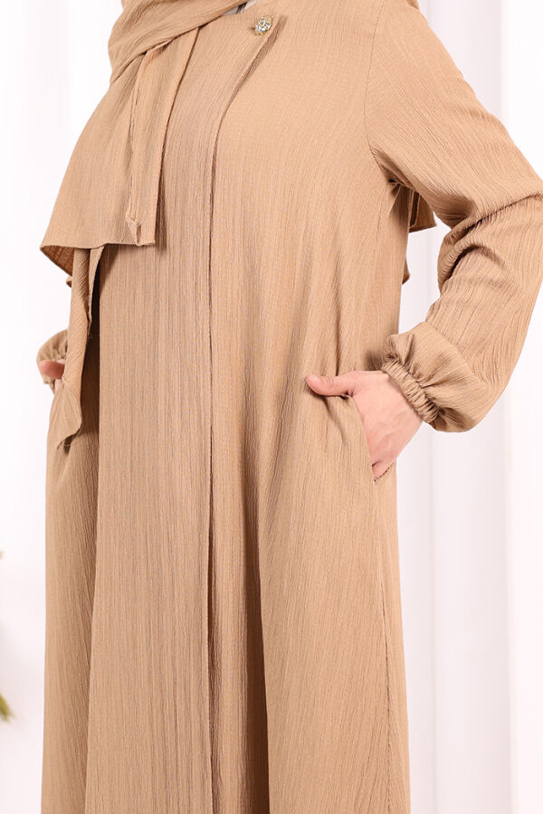 Düğme Detaylı Şallı Ferace 7058 Vizon - 7