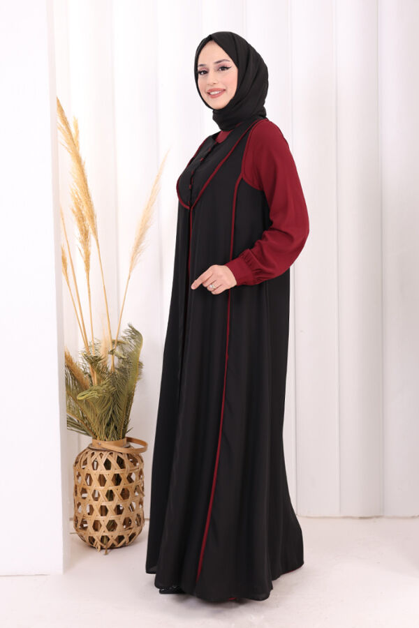 Düğme Detaylı Yelekli Elbise Takım 7060 Bordo - 3