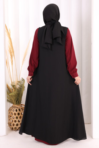 Düğme Detaylı Yelekli Elbise Takım 7060 Bordo - 4