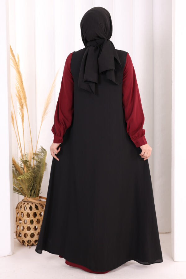 Düğme Detaylı Yelekli Elbise Takım 7060 Bordo - 4