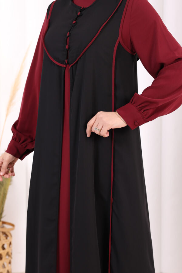 Düğme Detaylı Yelekli Elbise Takım 7060 Bordo - 6