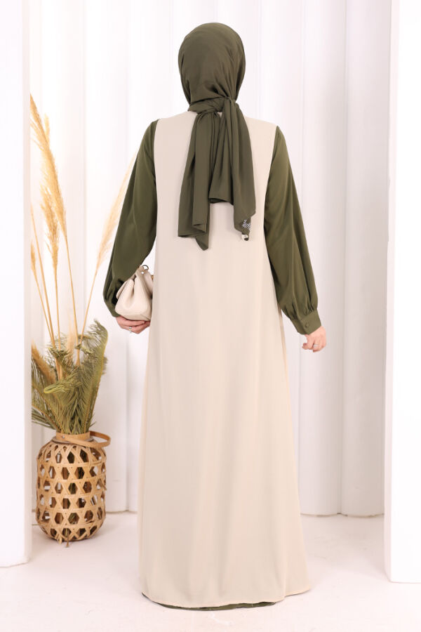 Düğme Detaylı Yelekli Elbise Takım 7060 Haki - 5