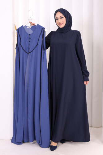 Düğme Detaylı Yelekli Elbise Takım 7060 Lacivert - 2