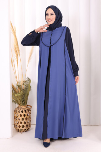 Düğme Detaylı Yelekli Elbise Takım 7060 Lacivert - 3