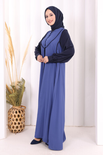 Düğme Detaylı Yelekli Elbise Takım 7060 Lacivert