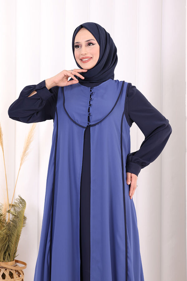 Düğme Detaylı Yelekli Elbise Takım 7060 Lacivert - 5