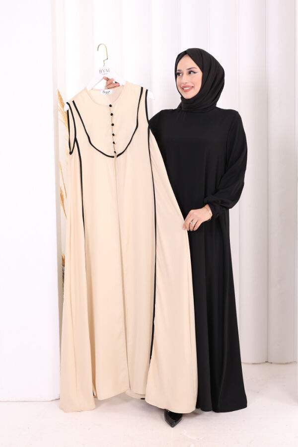 Düğme Detaylı Yelekli Elbise Takım 7060 Siyah - 1