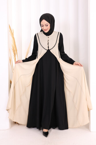 Düğme Detaylı Yelekli Elbise Takım 7060 Siyah - 2