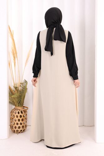 Düğme Detaylı Yelekli Elbise Takım 7060 Siyah - 4