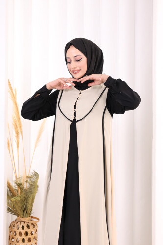 Düğme Detaylı Yelekli Elbise Takım 7060 Siyah - 5