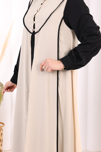 Düğme Detaylı Yelekli Elbise Takım 7060 Siyah - 6