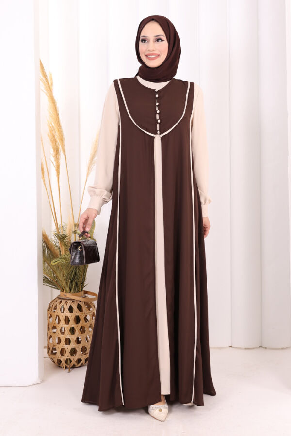 Düğme Detaylı Yelekli Elbise Takım 7060 Taş - 1