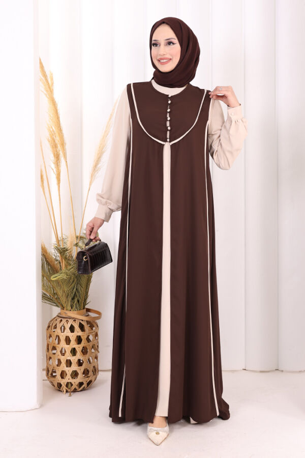 Düğme Detaylı Yelekli Elbise Takım 7060 Taş - 2