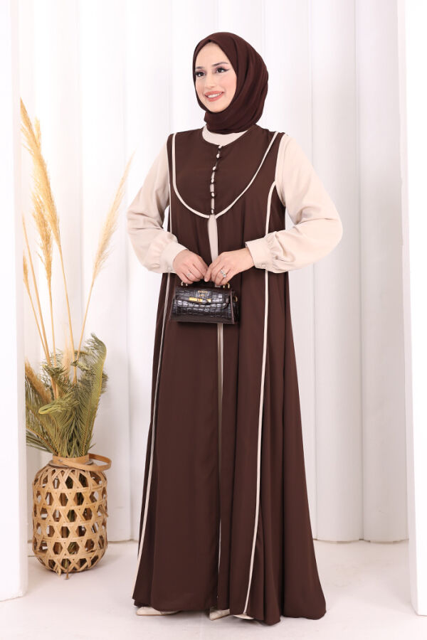 Düğme Detaylı Yelekli Elbise Takım 7060 Taş - 3