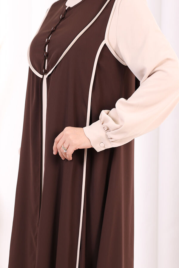 Düğme Detaylı Yelekli Elbise Takım 7060 Taş - 6