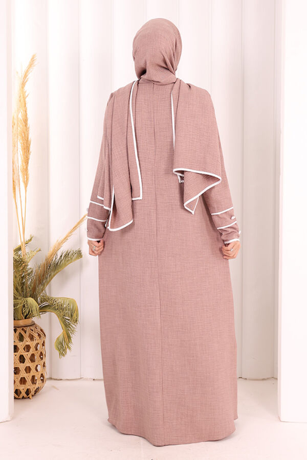 Düğme ve Şerit Detay Elbise Şal Hediye! 6060 Gül Kurusu - 5