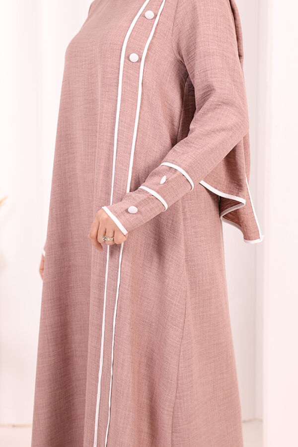 Düğme ve Şerit Detay Elbise Şal Hediye! 6060 Gül Kurusu - 7