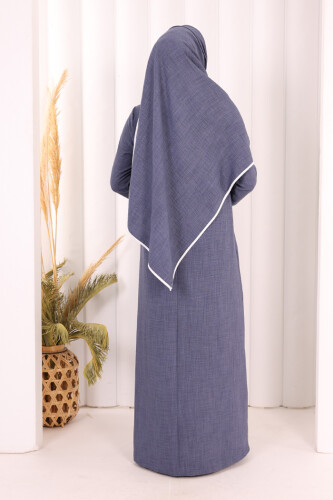 Düğme ve Şerit Detay Elbise Şal Hediye! 6060 Lacivert - 4