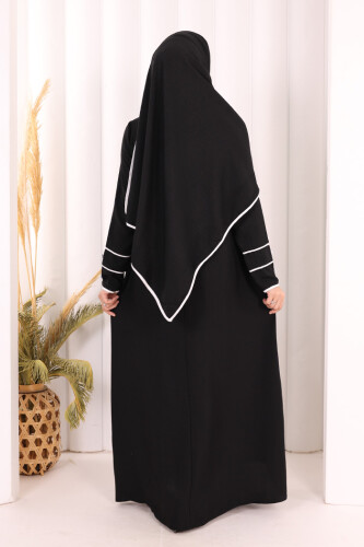 Düğme ve Şerit Detay Elbise Şal Hediye! 6060 Siyah - 4