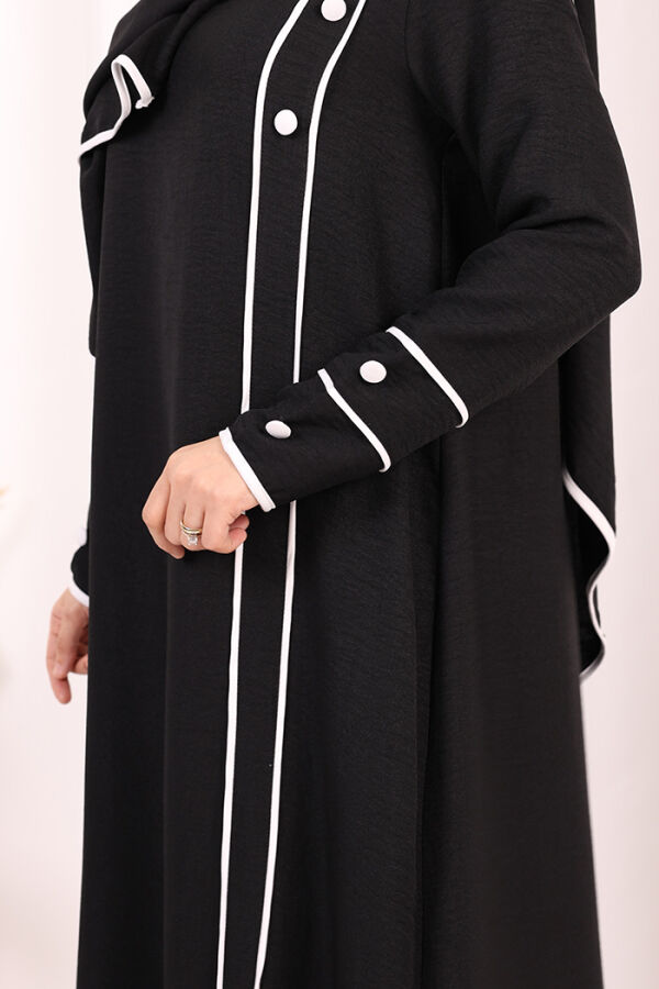 Düğme ve Şerit Detay Elbise Şal Hediye! 6060 Siyah - 6