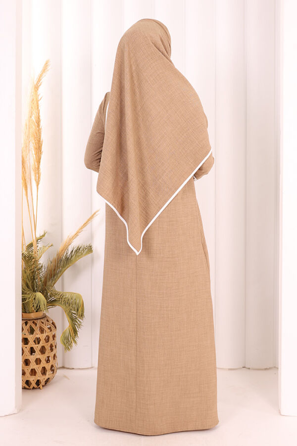 Düğme ve Şerit Detay Elbise Şal Hediye! 6060 Vizon - 4