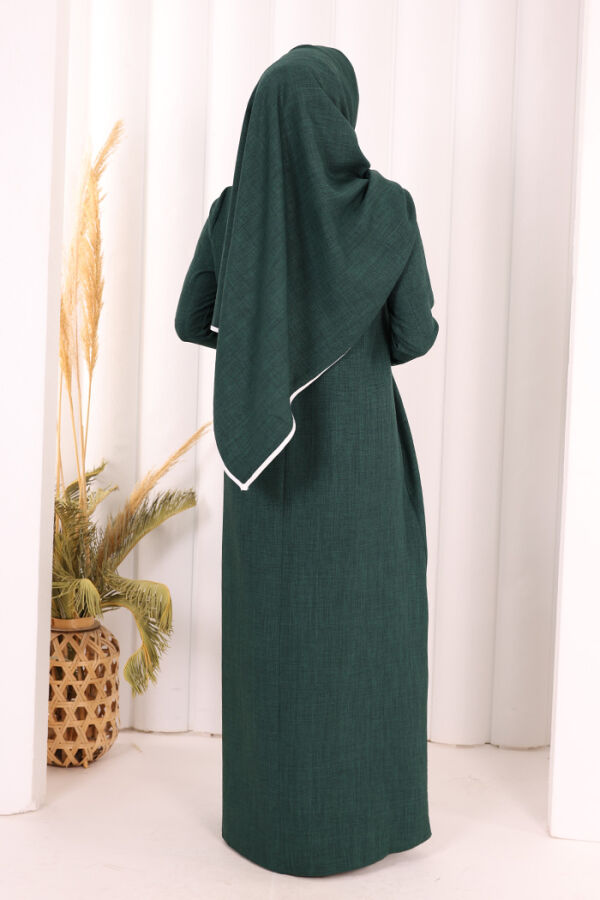 Düğme ve Şerit Detay Elbise Şal Hediye! 6060 Zümrüt - 5